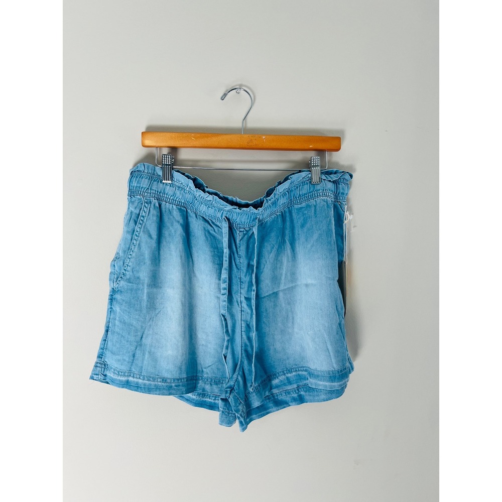 C&C California Women XL Blue Lyocell Paperbag Waist Drawstring Shorts NWT